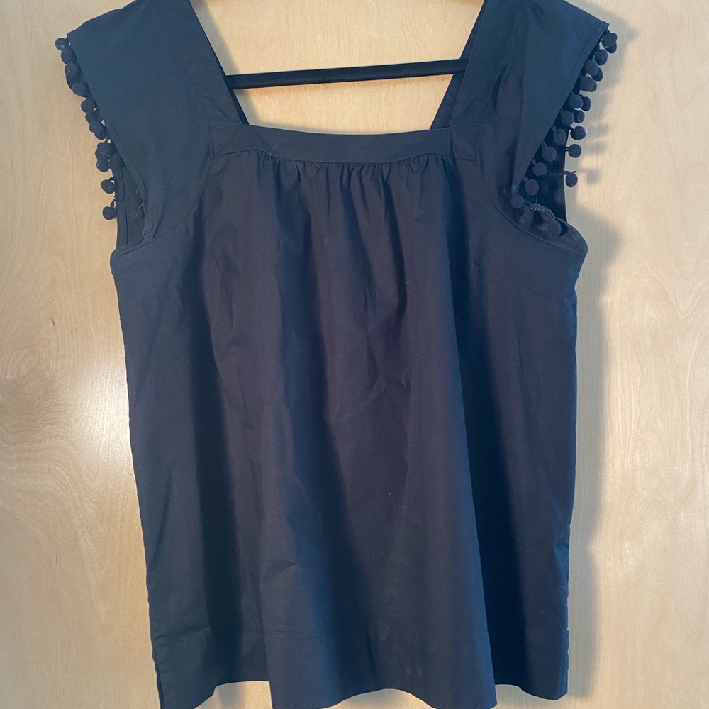 Jcrew square neck pom Pom blouse
